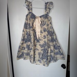Blue and Cream Toile Mini Dress